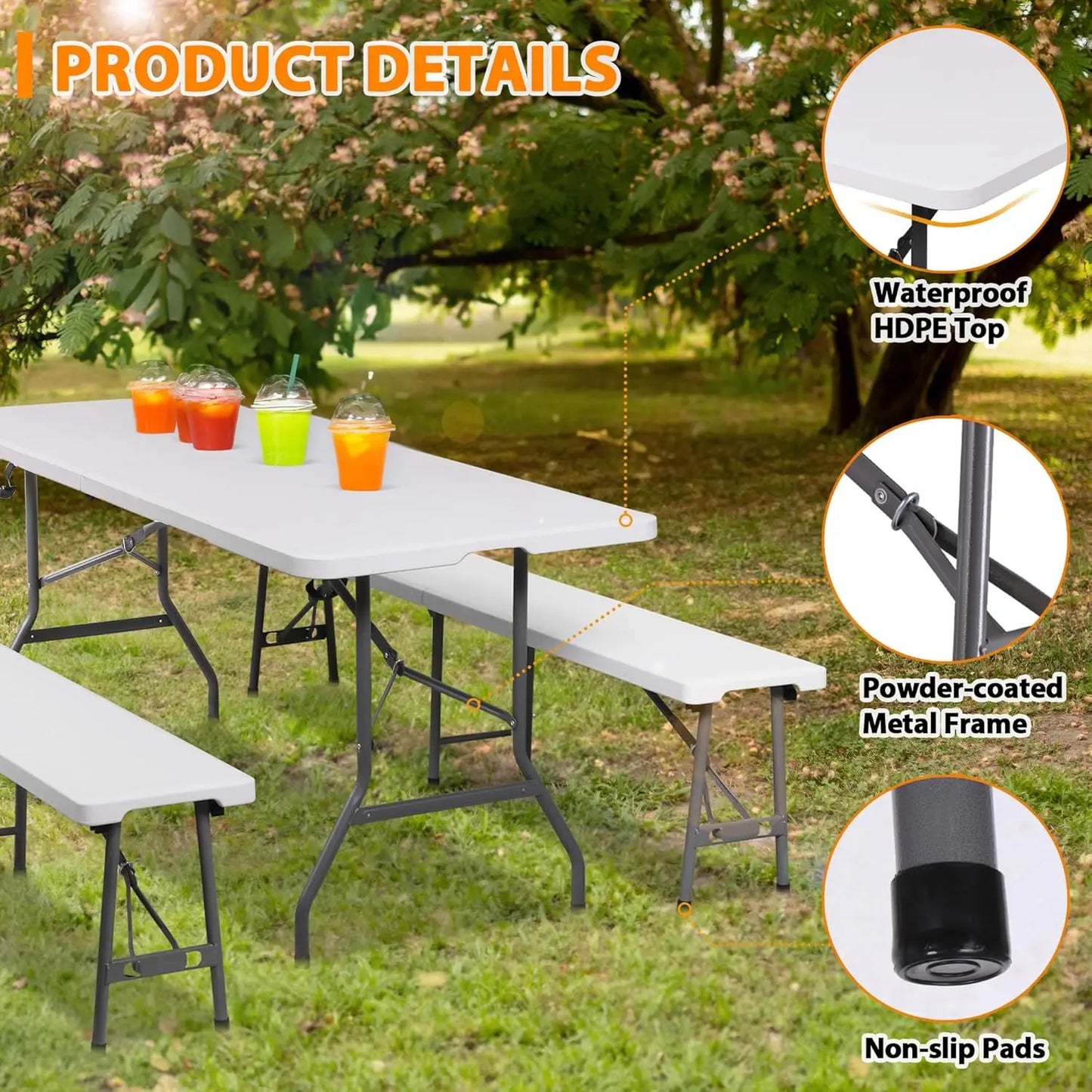 Folding Table Set with 2 Benches, 6 FT