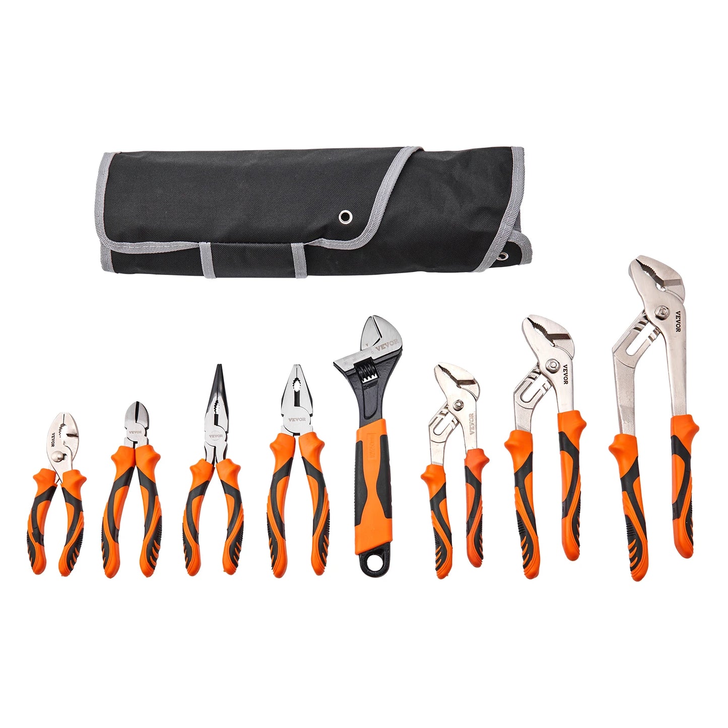 8-Piece Pliers Set 8" Linesman's Pliers 6" Slip Joint Pliers Long Nose Pliers 6" Diagonal Cutter 10" Adjustable Wrench