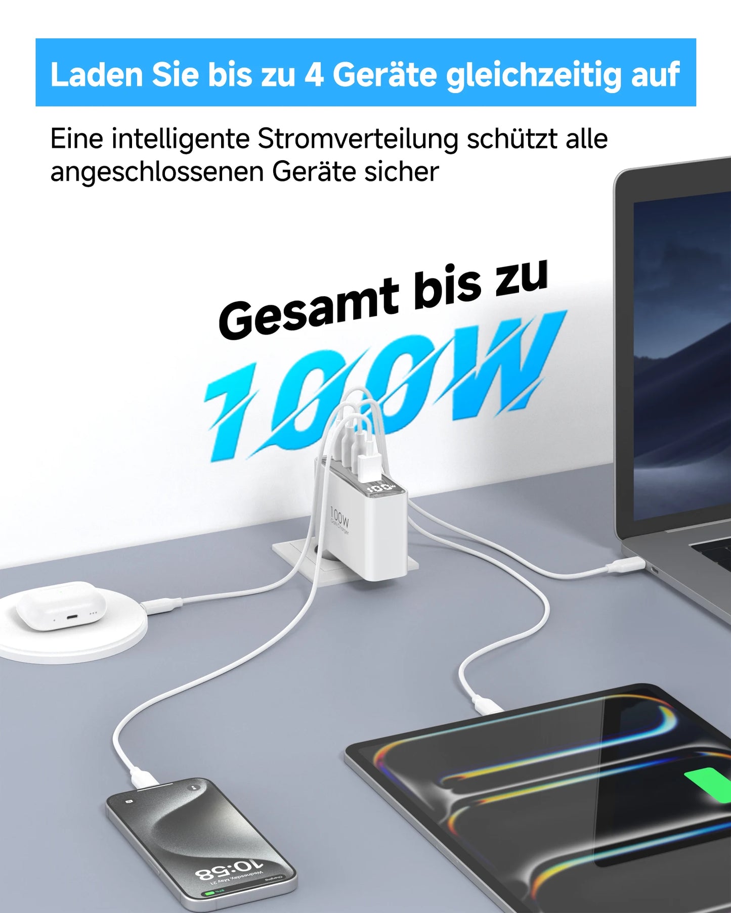 100W USB C Travel Charger, 4-Ports