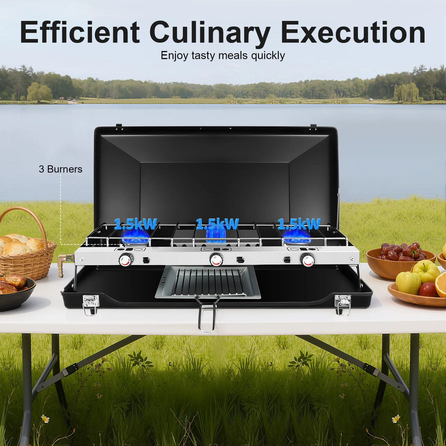 Portable Camping Stove 3-Burner Gas