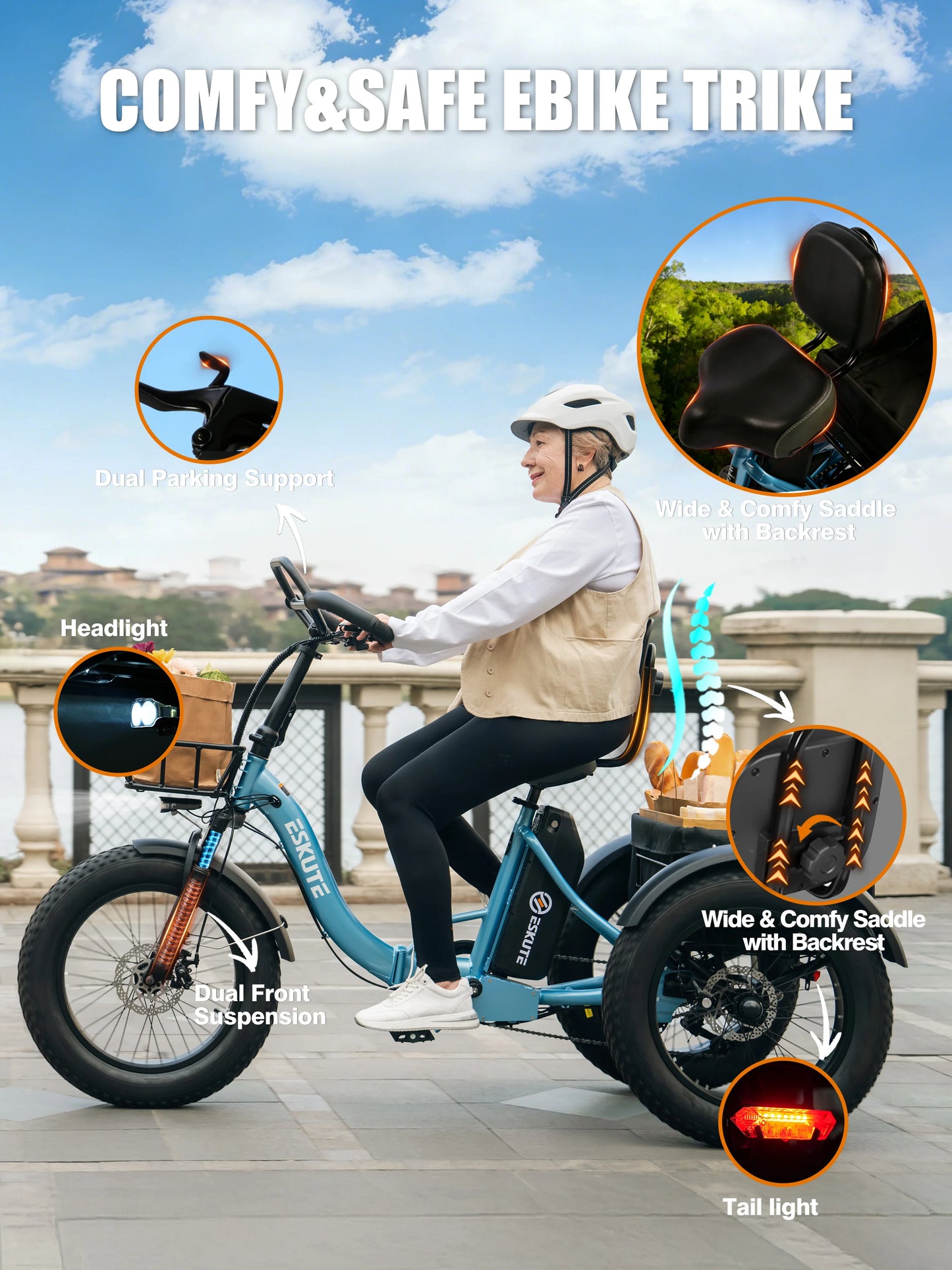 Electric Trike for Adults, 998.4Wh Battery, 1200W Peak Motor,