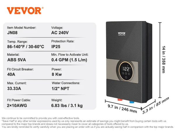 8/13.8/18kw On Demand Electric  Water Heater