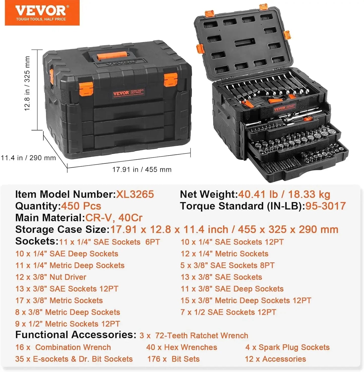 Mechanics Tool Set , 1/4" 3/8" 1/2" Drive