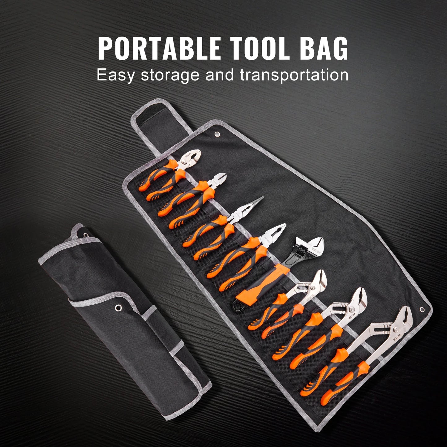 8-Piece Pliers Set 8" Linesman's Pliers 6" Slip Joint Pliers Long Nose Pliers 6" Diagonal Cutter 10" Adjustable Wrench