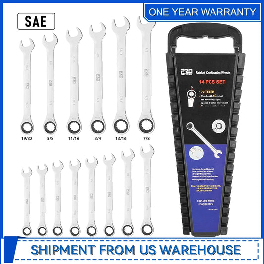 14-Piece Ratcheting Wrench Set SAE 1/4”-7/8”