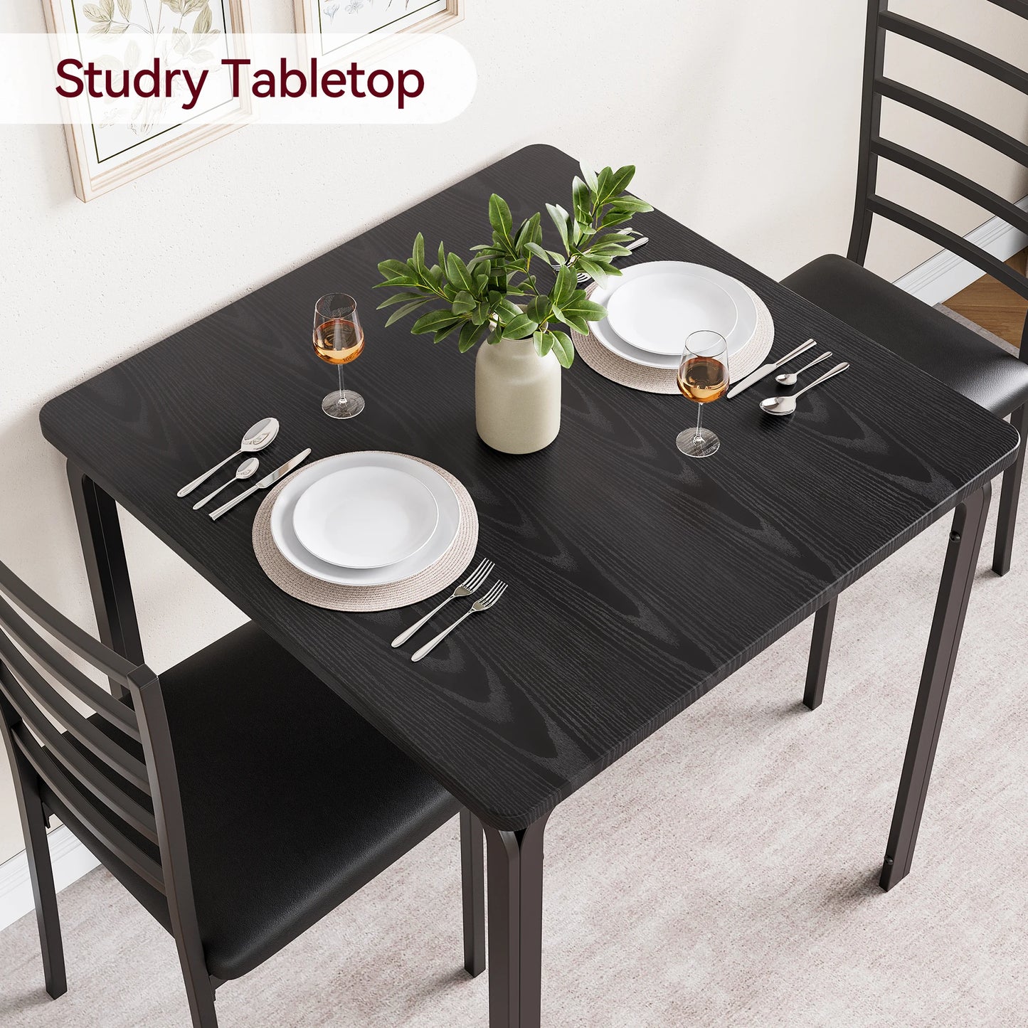 3-Piece Modern Square Dining Table Set for 2