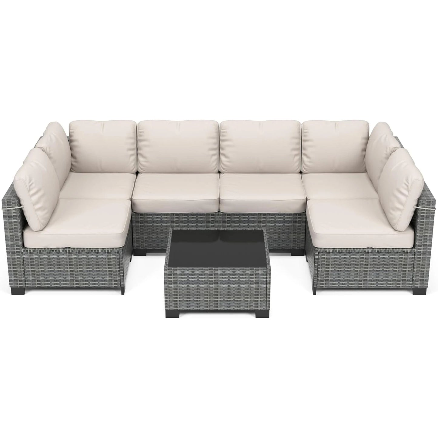 7-Piece Modular Outdoor Furniture Set, PE Rattan Wicker