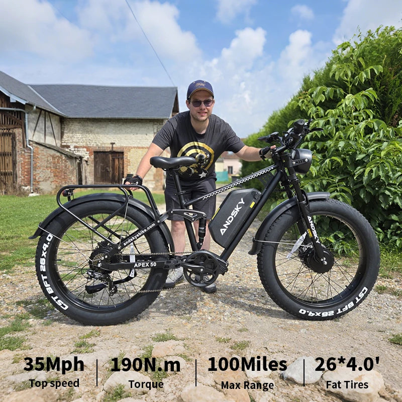 AWD Dual Motor Electric Bike 26"x4" Fat Tire
