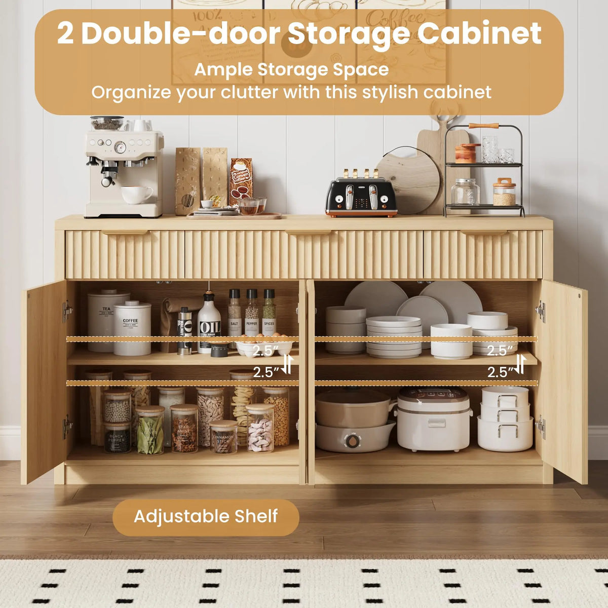Fluted Buffet Sideboard Cabinet
