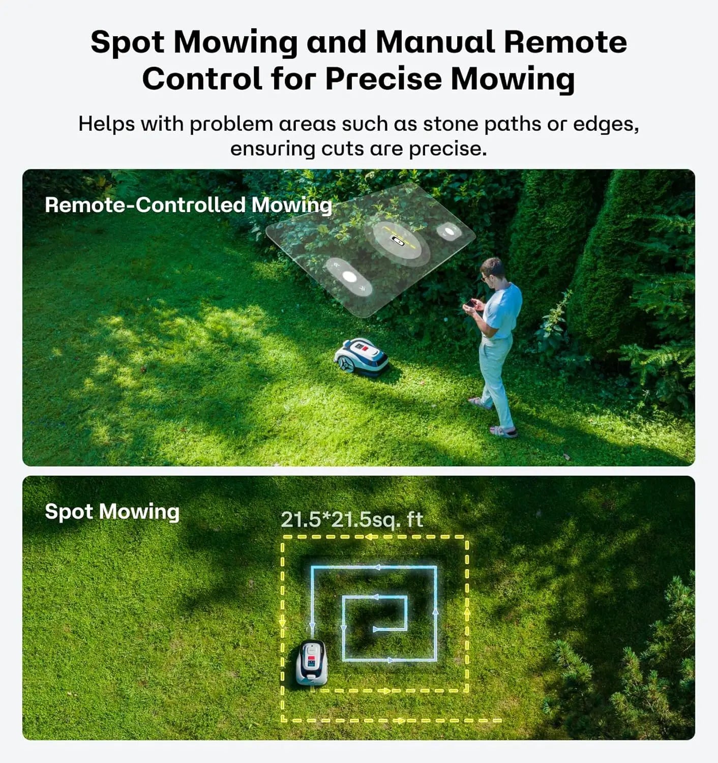 Robot Lawn Mower, Wire-Free for Max. 0.15 Acre Lawn Area, 1.18"–3.15” Cutting Height