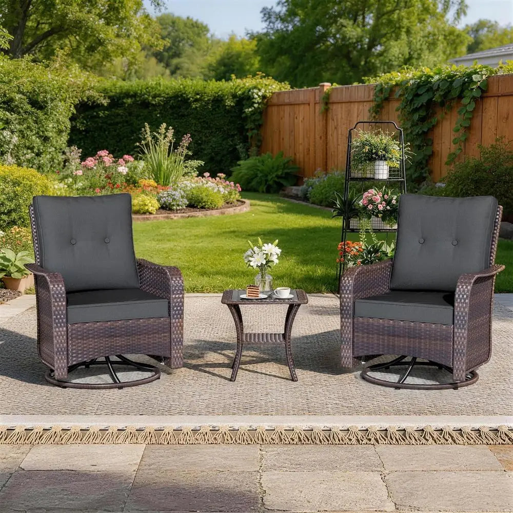 Swivel Rocker Wicker Chair Set with Coffee Table