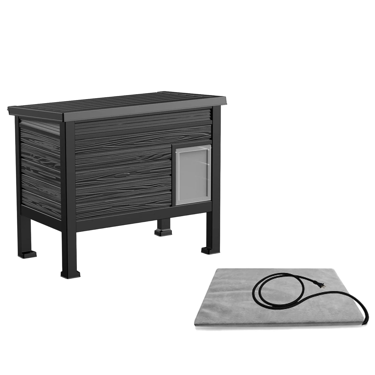 Weatherproof Plastic Cat House with Heating Pad