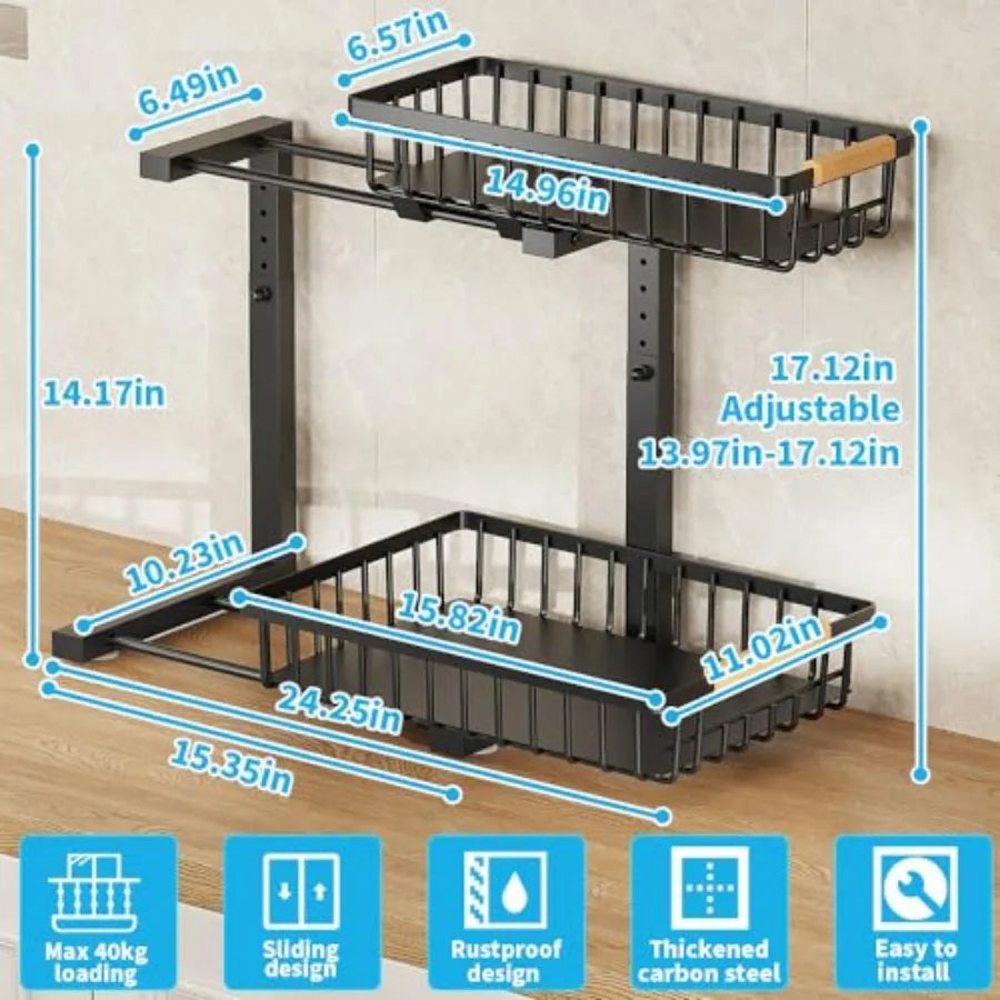 2 Tier Metal Under Sink Organizers and Storage, 2 Pack