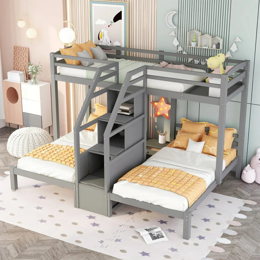 Twin over Twin & Twin Bunk Bed