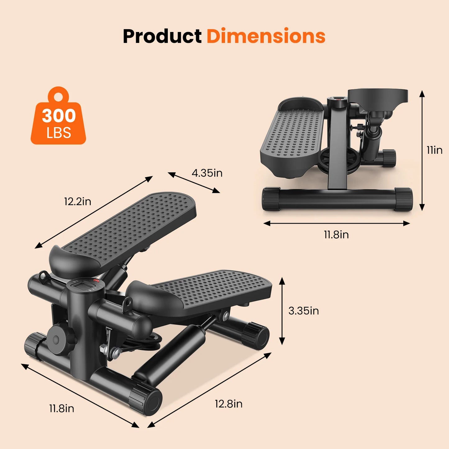 Mini Stepper with Resistance Bands 300 LBS Weight Capacity