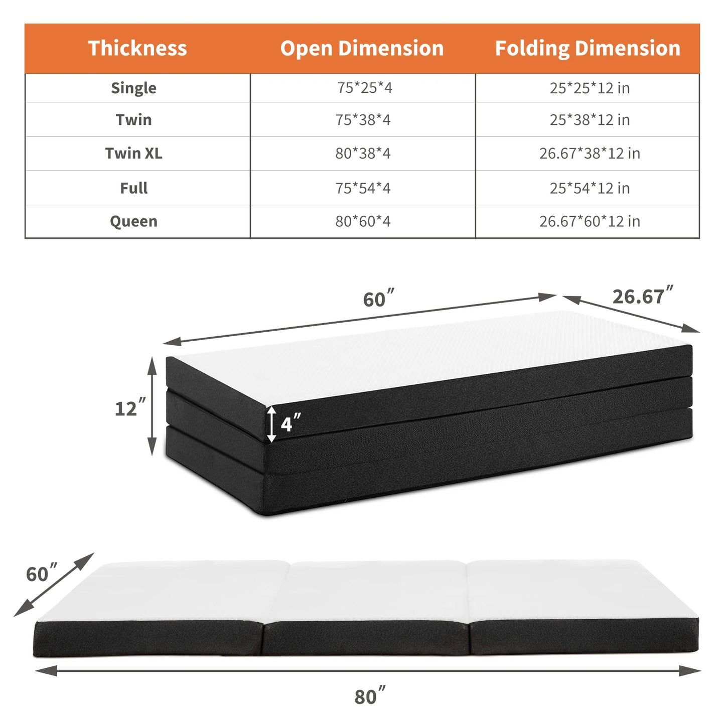 Tri-Fold Memory Foam Mattress