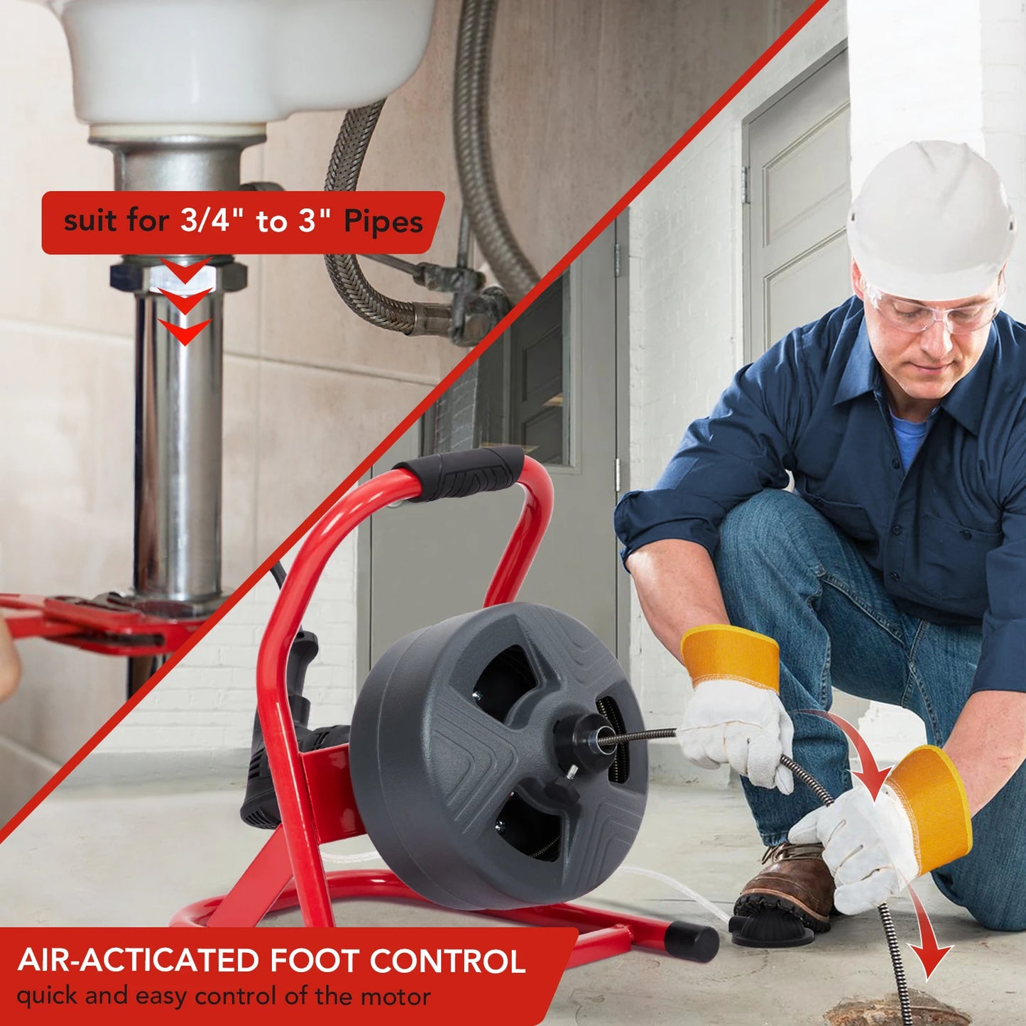 50Ft x 5/16, Drain Auger for 3/4 to 3 Inch Pipes