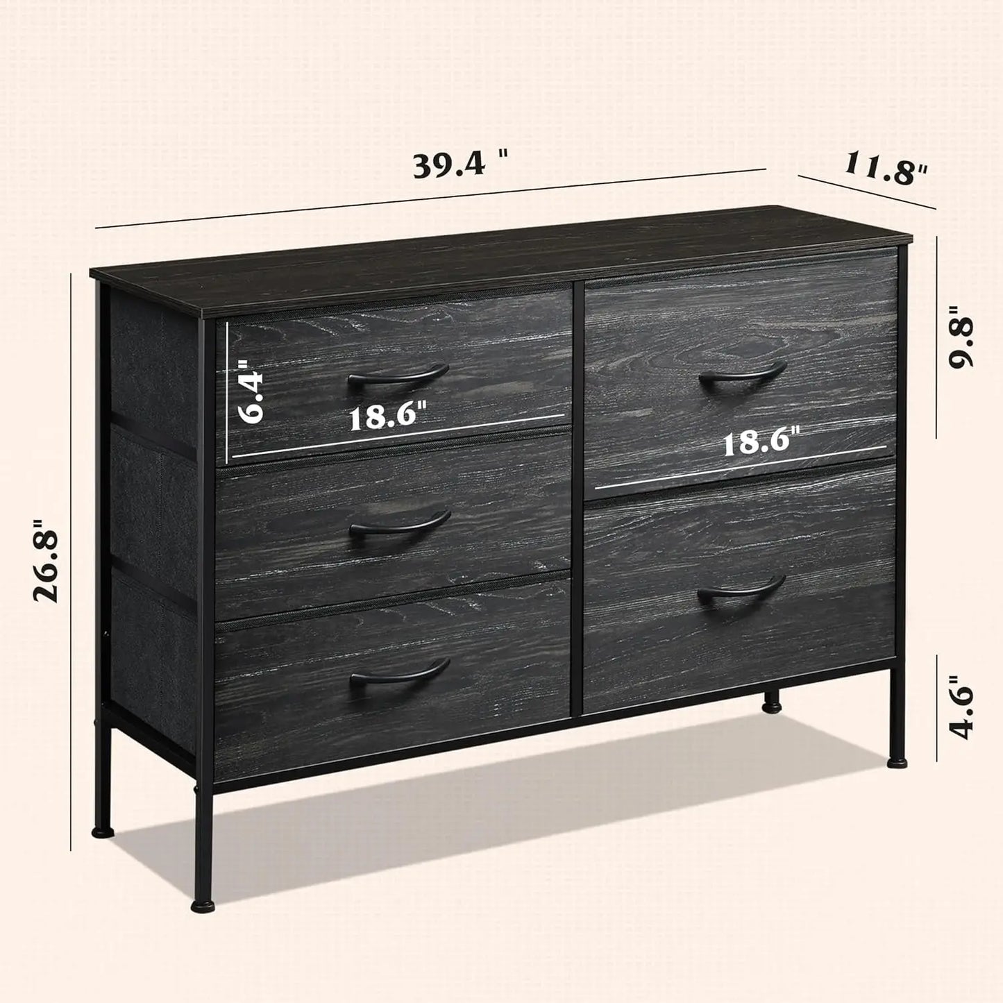 Dresser for Bedroom with 5 Storage Drawers