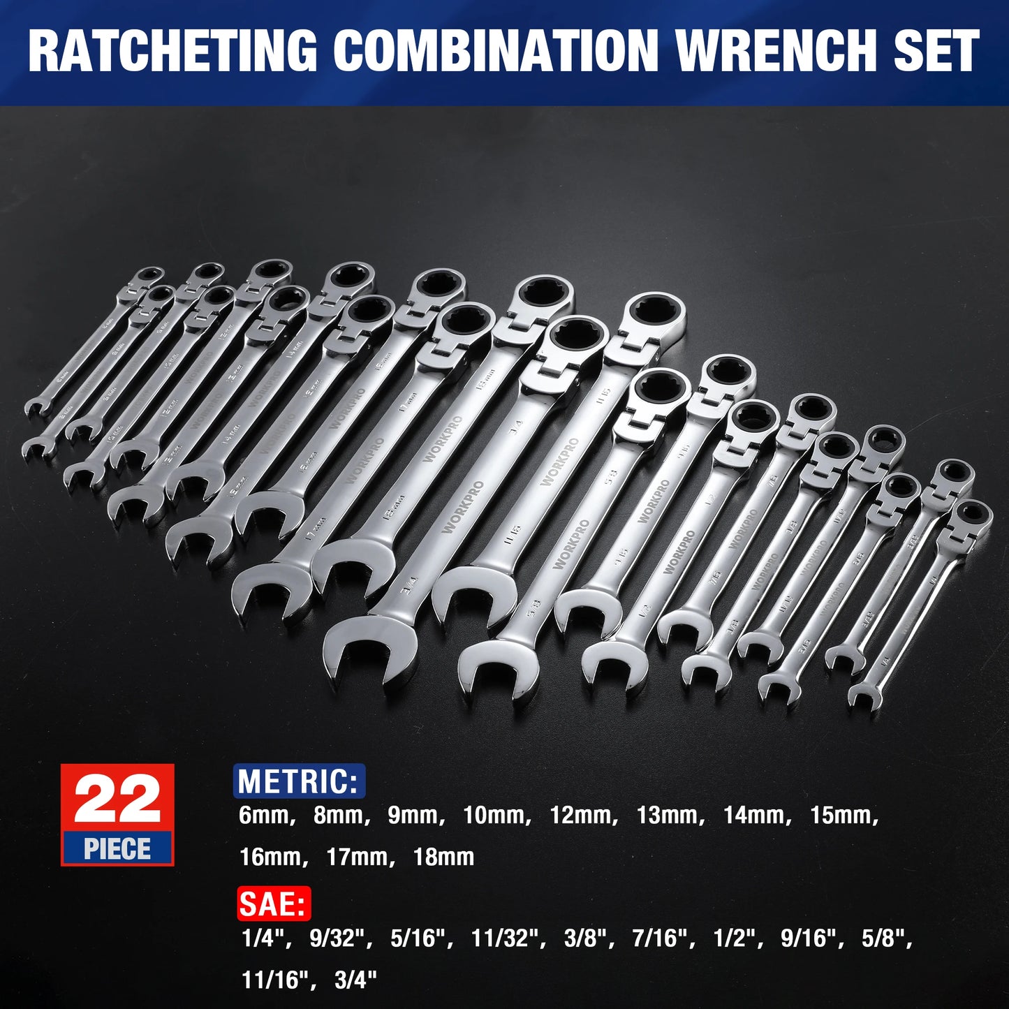 22pcs Ratcheting Wrench Set