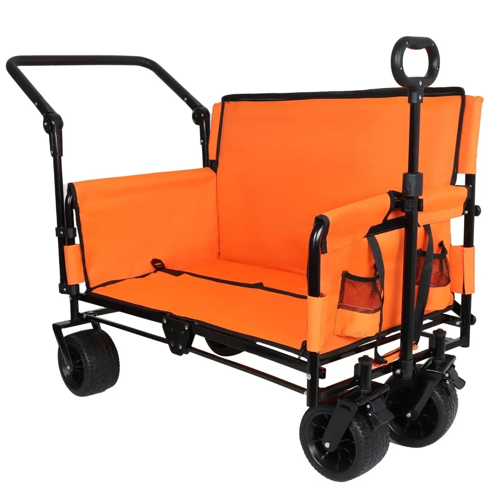 Folding Wagon Cart with Adjustable Canopy & Bench Seat, 500lbs Capacity,