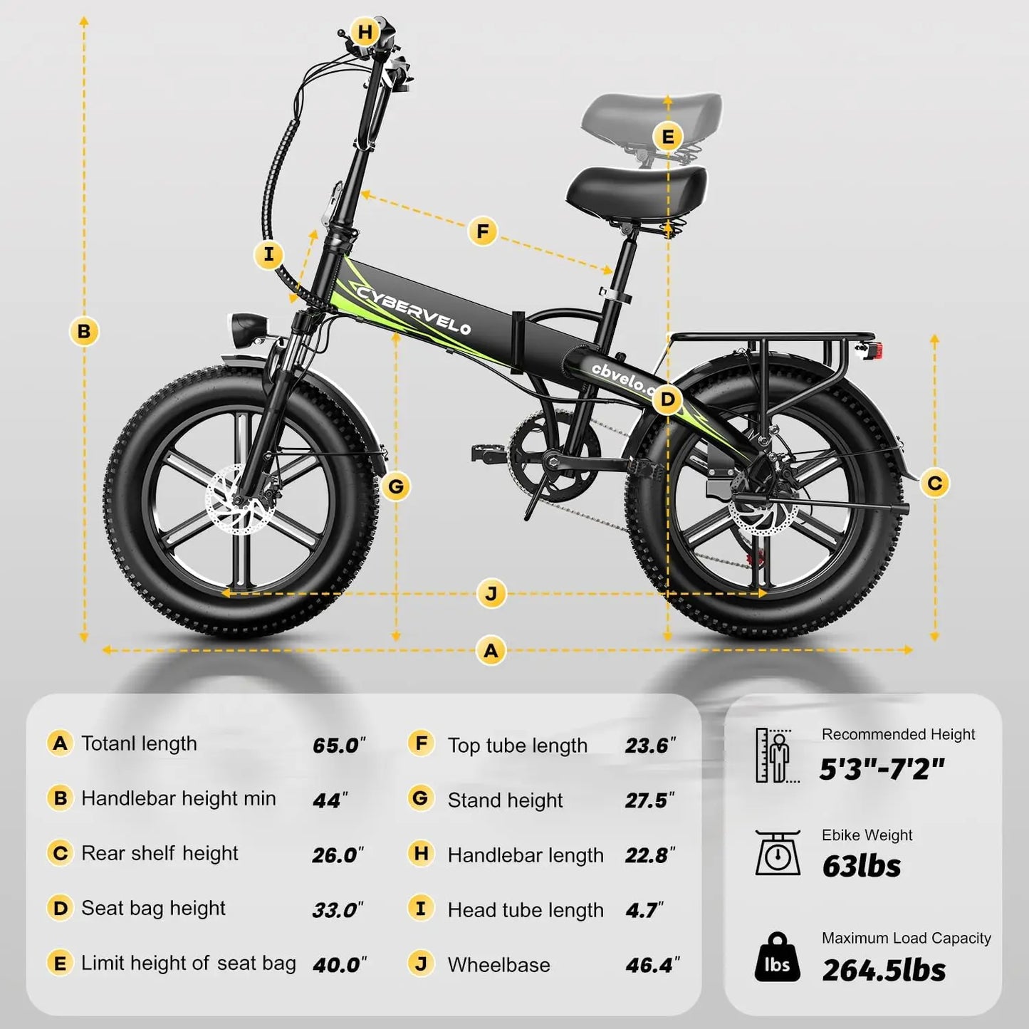 1000W 20" Fat Tire Folding Ebike, 48V 20AH Removable Battery