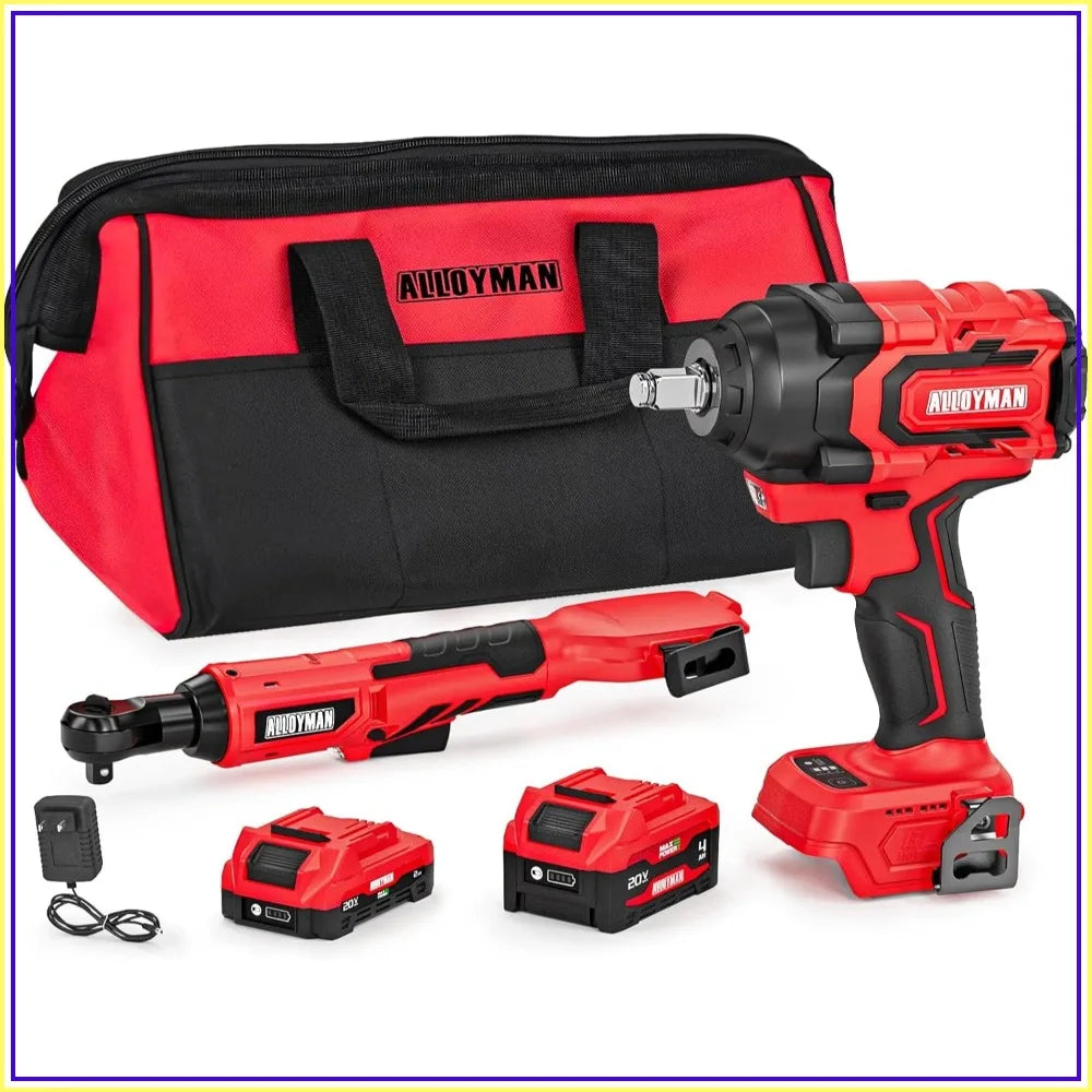 20V Cordless Ratchet Wrench 44 ft-lbs & Impact Wrench 516 ft-lbs