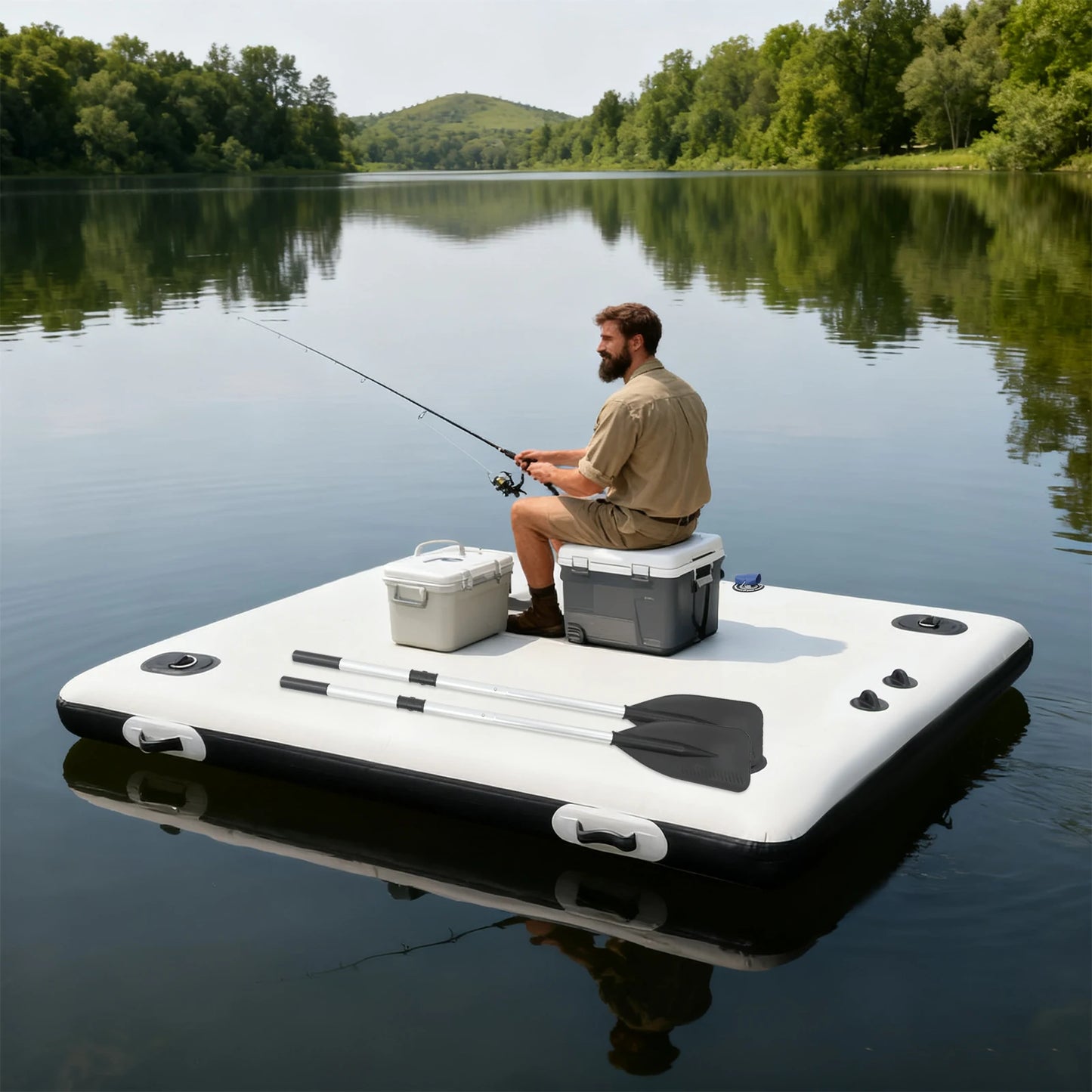 2x1.5m Inflatable Floating Fishing Platform 400kg Capacity