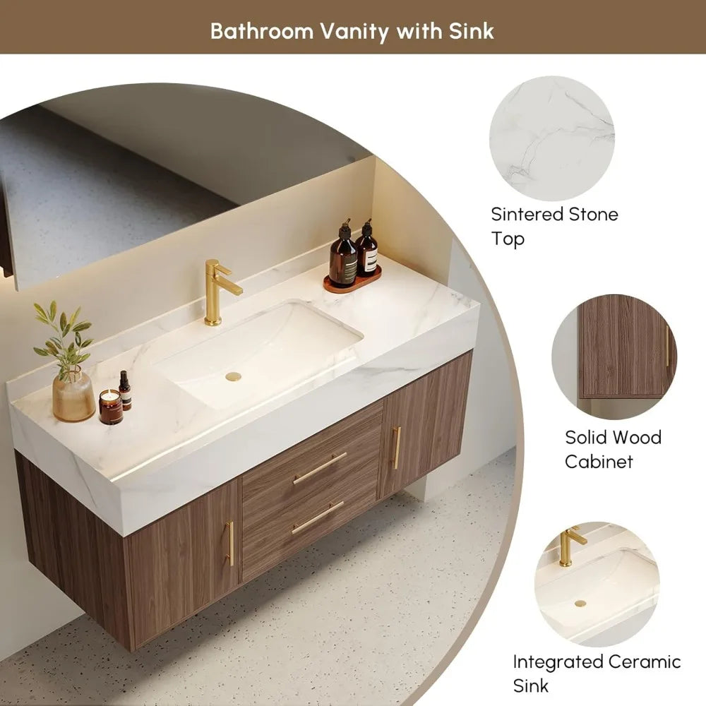 Floating Bathroom Vanity (Walnut with Doors, 39.4'')