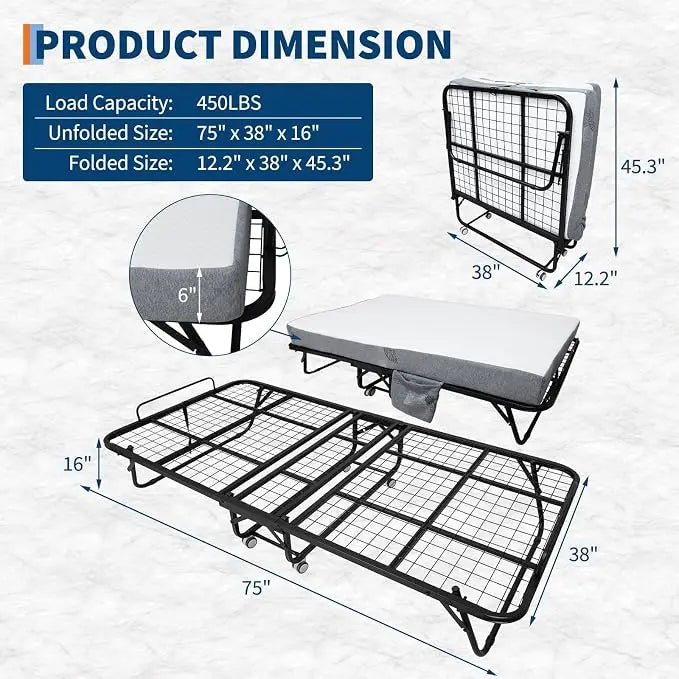 Folding Bed with Memory Foam Mattress