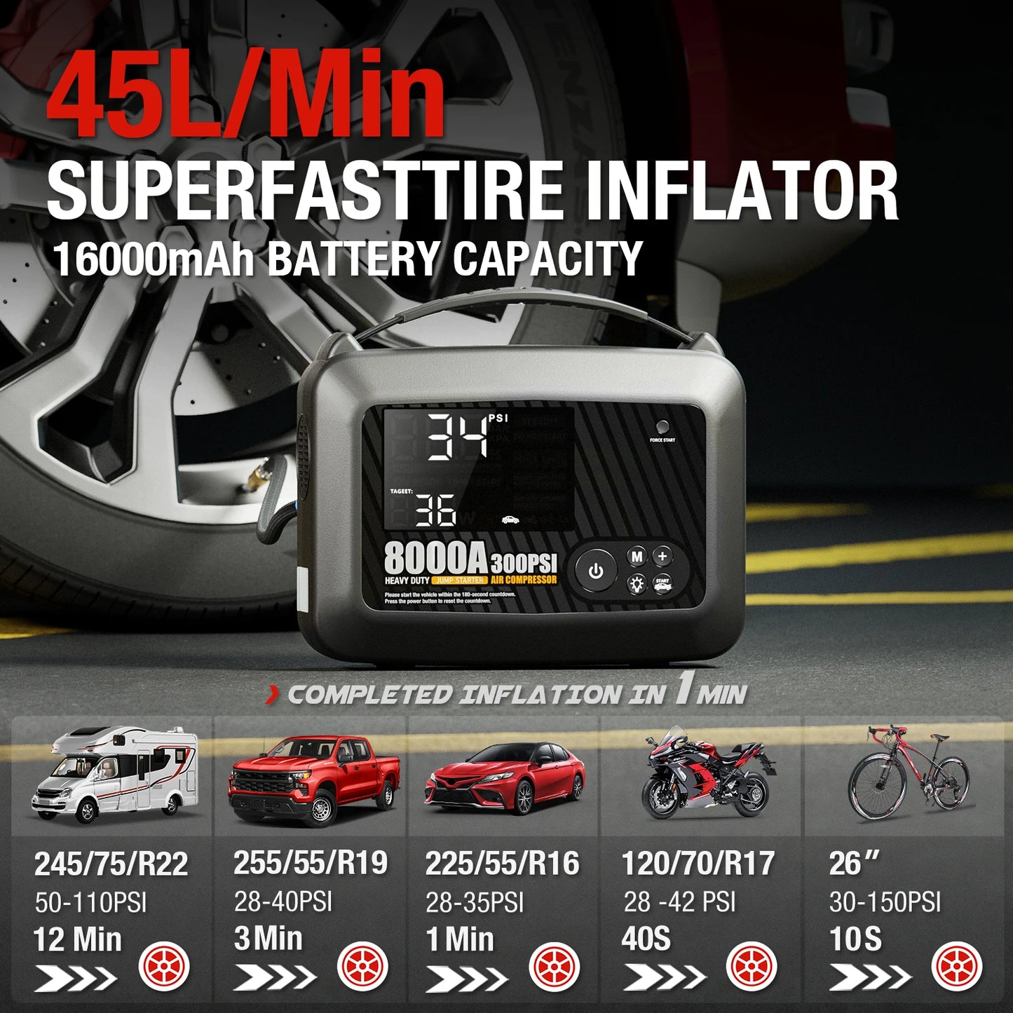 8000A Car Jump Starter With Air Pump