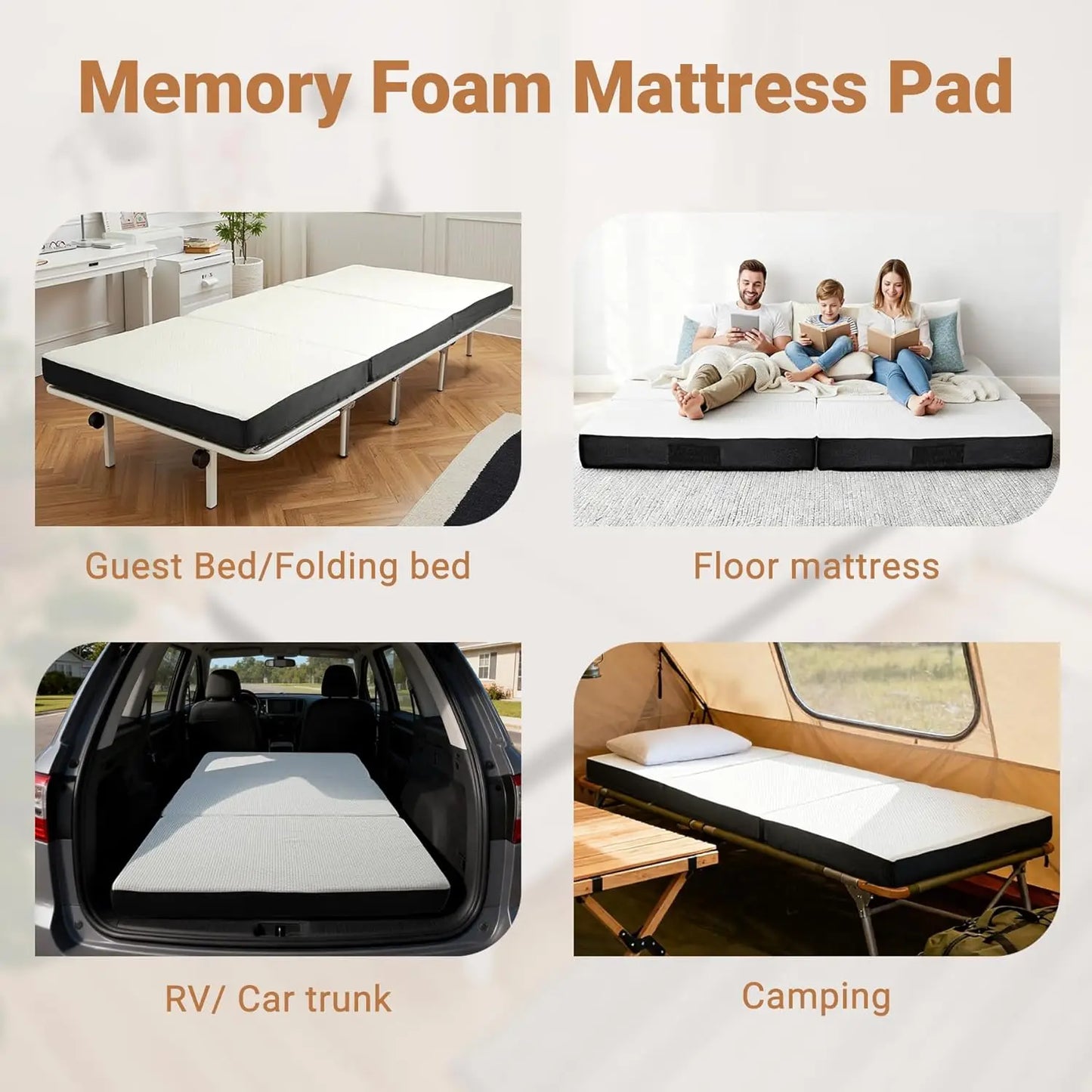 Foldable Memory Foam Mattress, 4 Inch