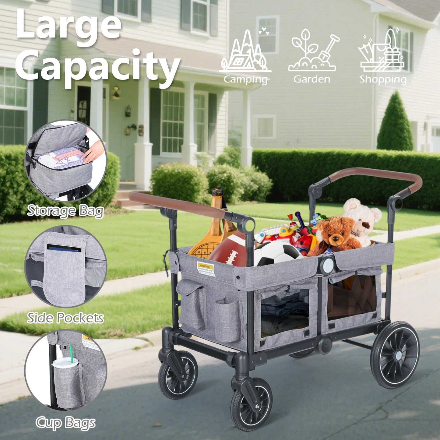 Folding Wagon Stroller for 2 Kids