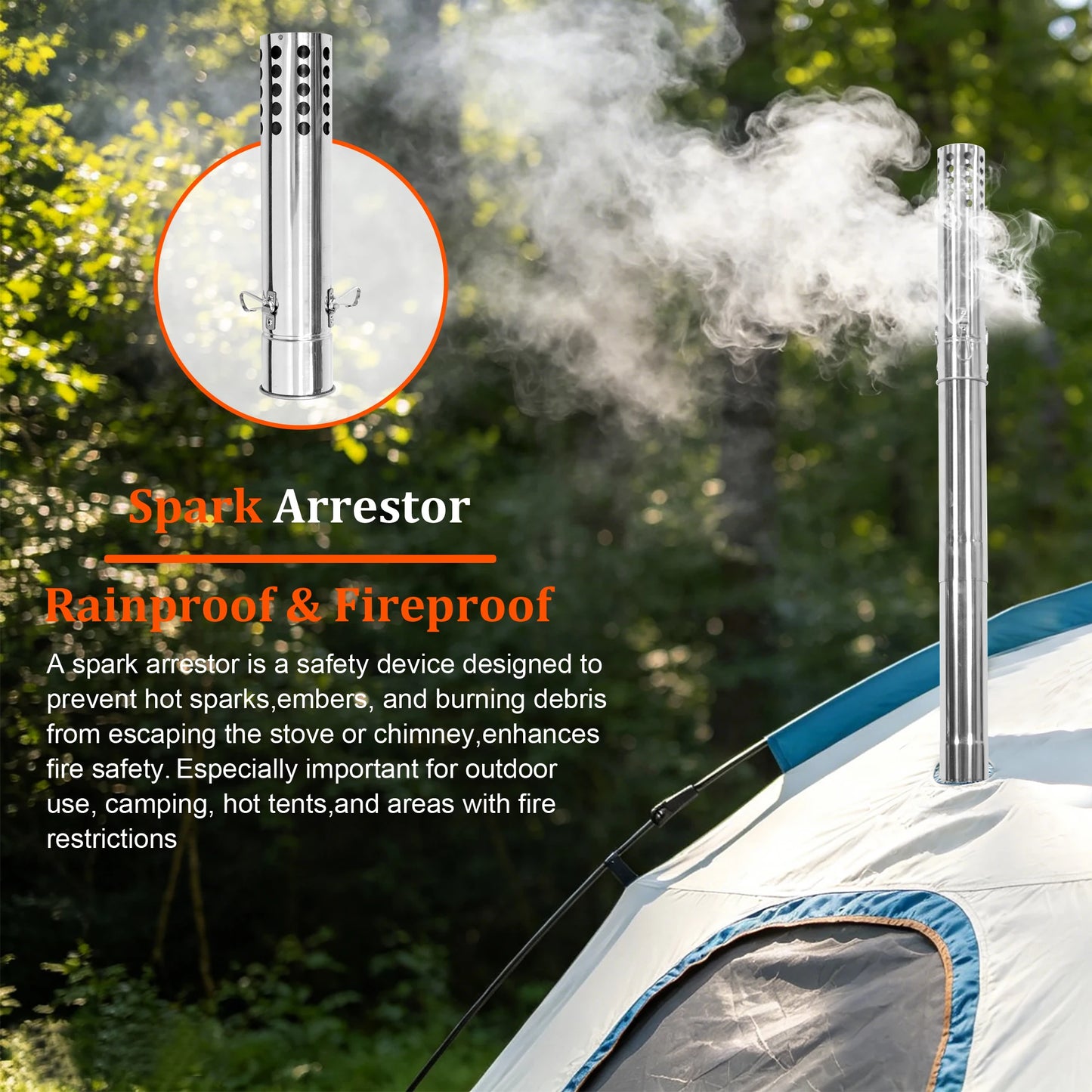 Hot Tent Stove, Wood Burning with 6 Stainless Chimney Pipes
