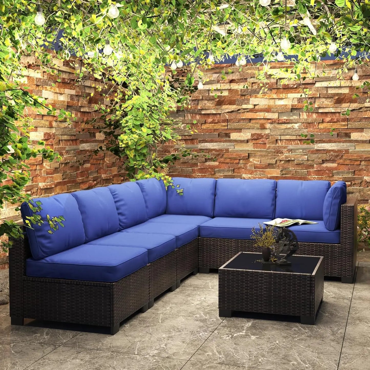 7-Piece Modular Outdoor Furniture Set, PE Rattan Wicker