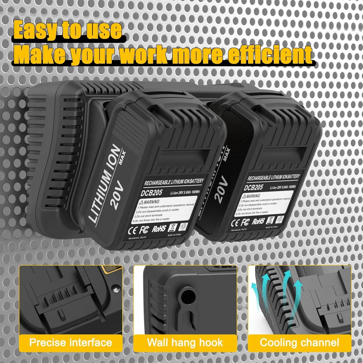 3A Fast Dual Charger For Dewalt 12V 20V Lithium Battery