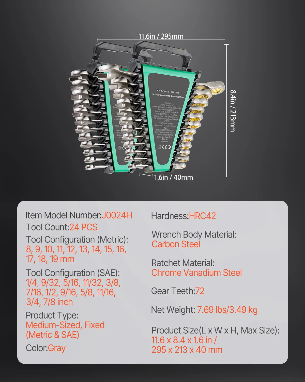 Combination  Ratcheting Wrench Set with Organizer Rack SAE and Metric
