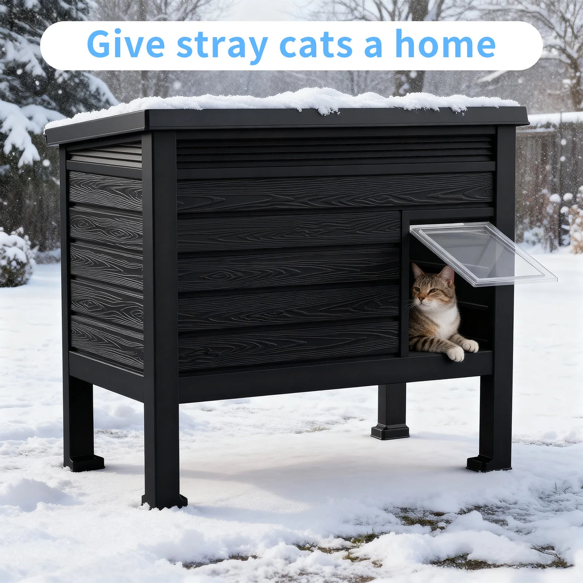 Weatherproof Plastic Cat House with Heating Pad