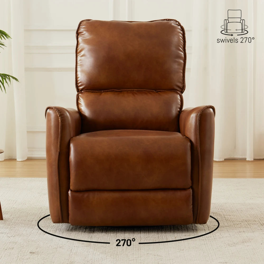 Brown Air Leather Power Recliner Chair with Rocker & 360° Swivel Function