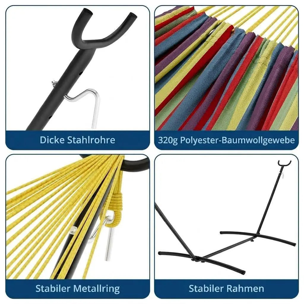 2 Person Double Hammock with Heavy Duty Steel Stand
