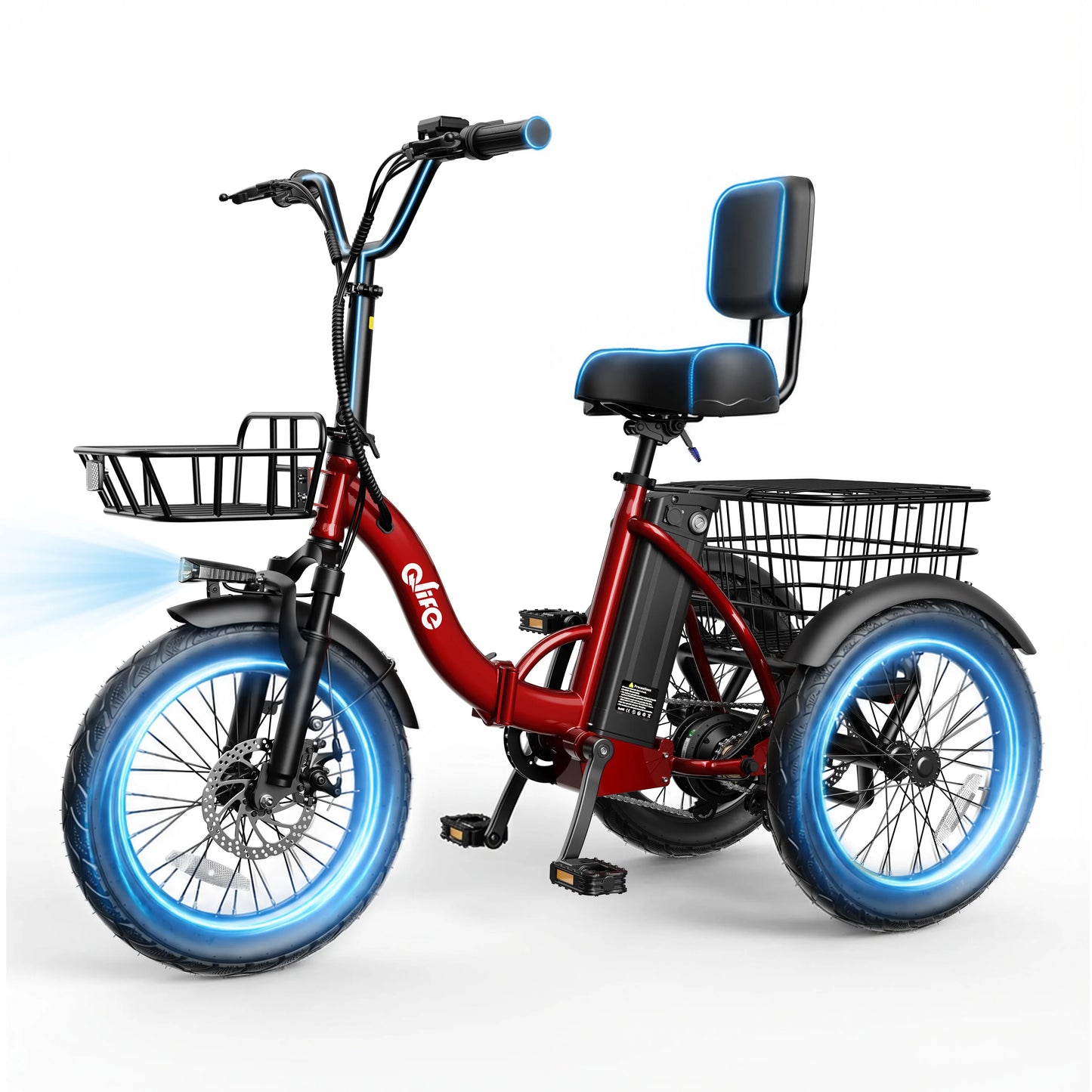 Folding Electric Trike, 1200W  48V 10.4AH Removable Battery