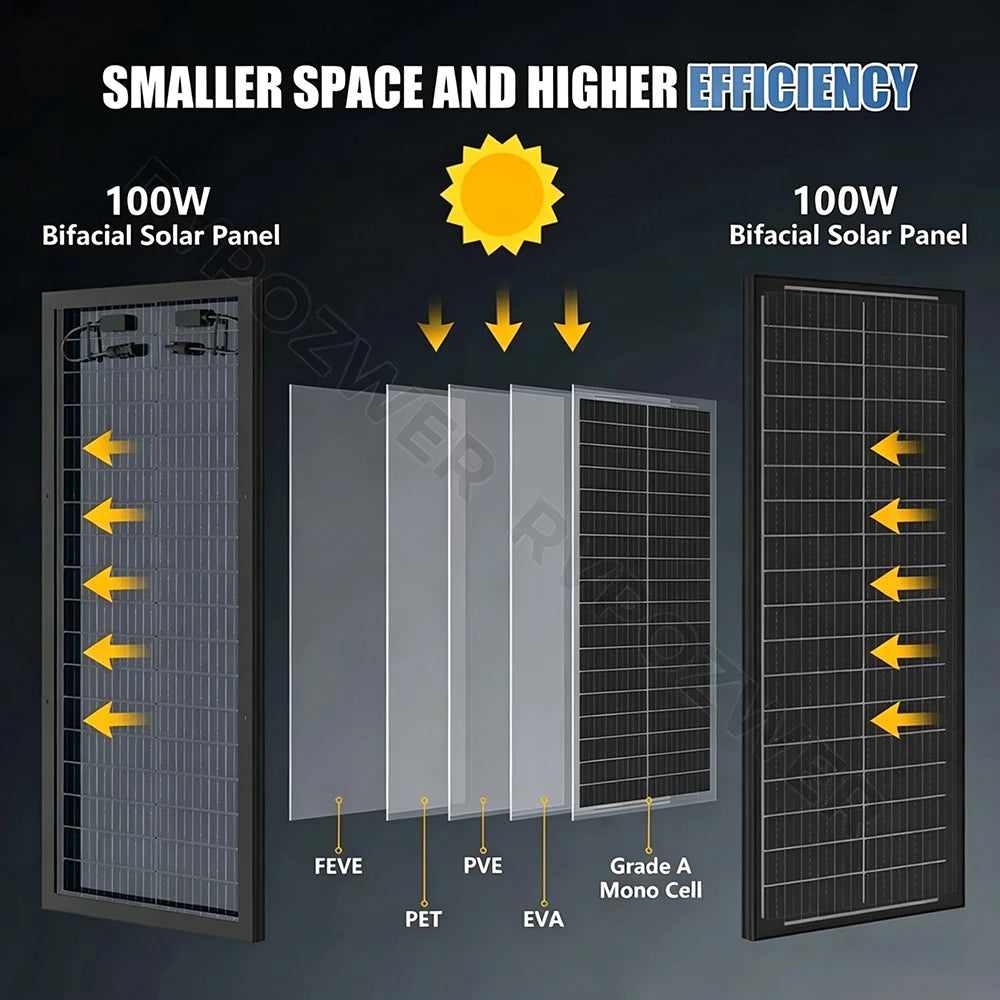 Bifacial Solar Panels 100W 3/6 Pcs