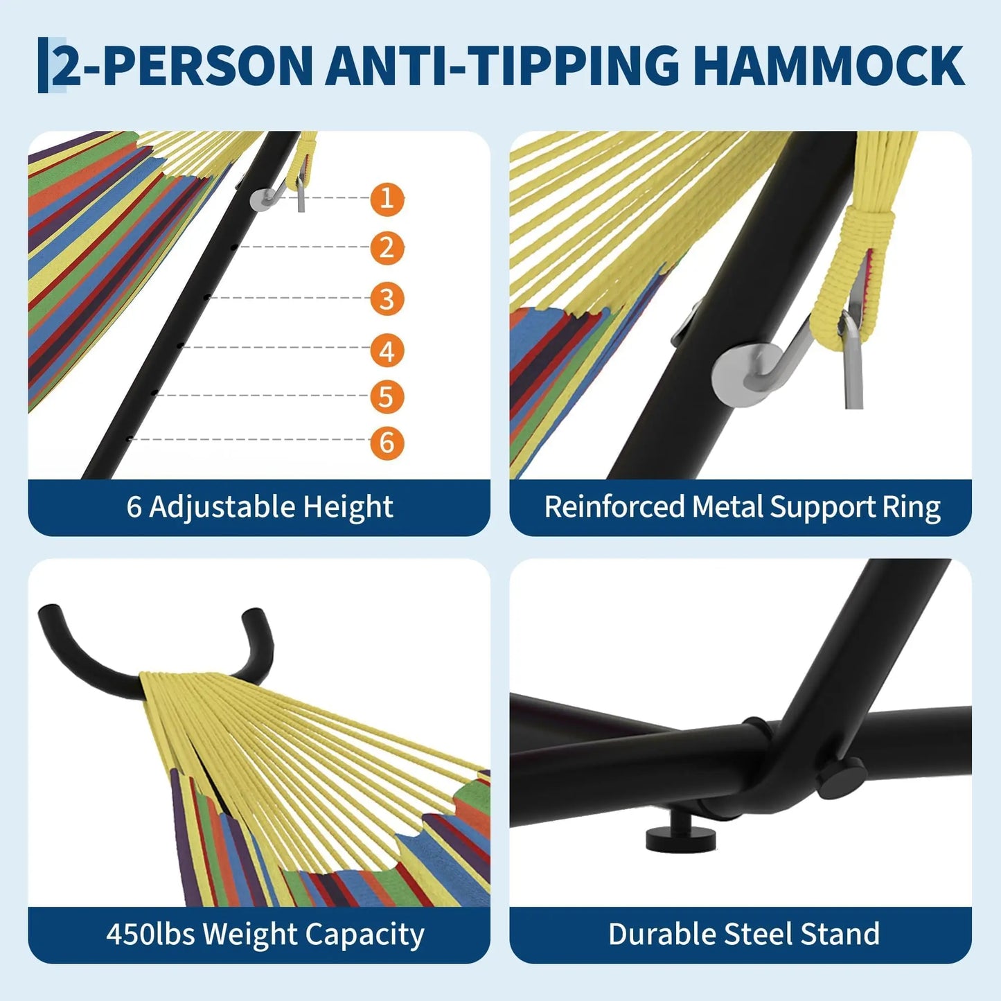 2 Person Double Hammock with Heavy Duty Steel Stand