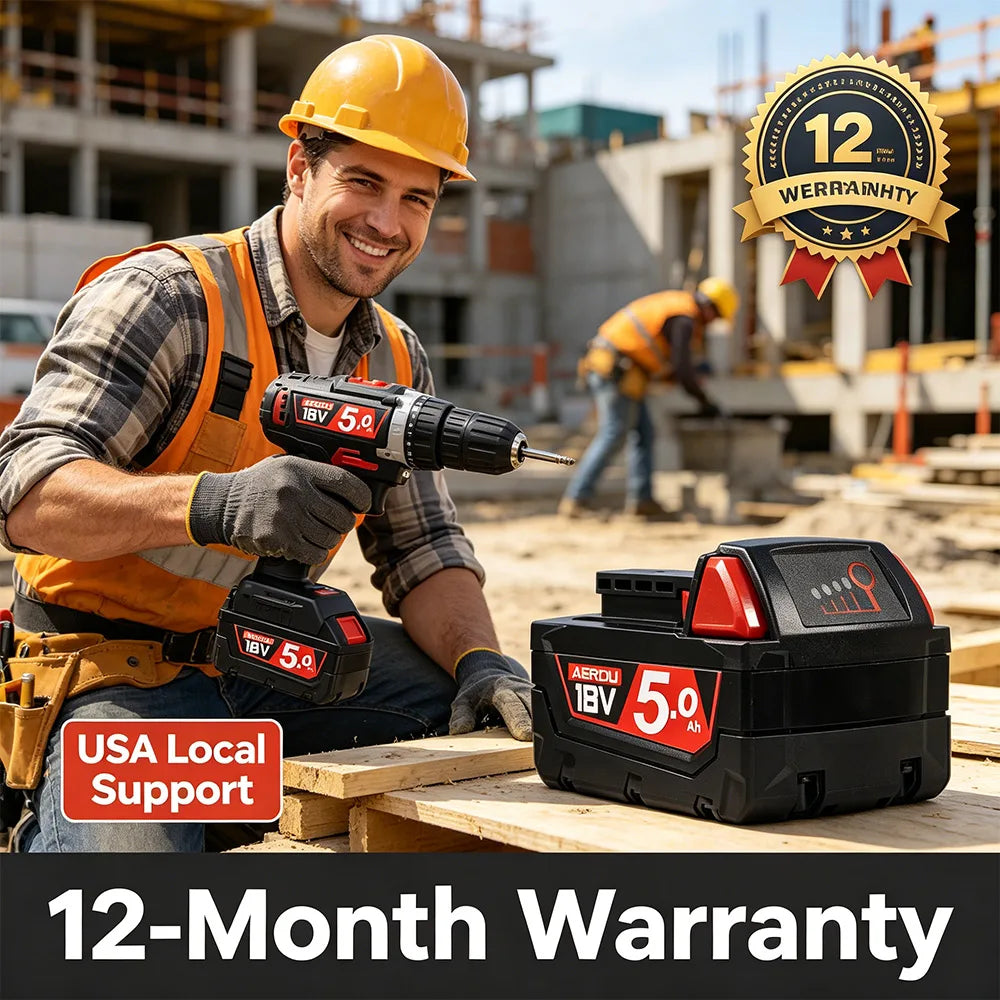 2-Pack 18V 5.0Ah Battery & Fast Charger for Milwaukee 18V Tools