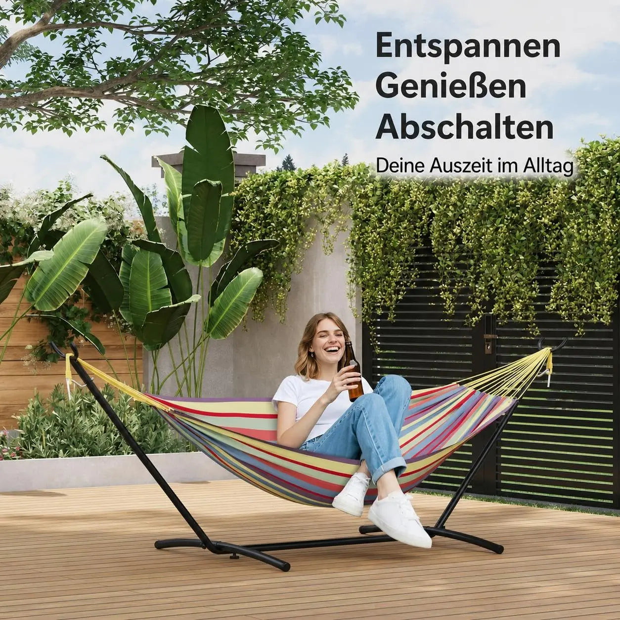 2 Person Double Hammock with Heavy Duty Steel Stand