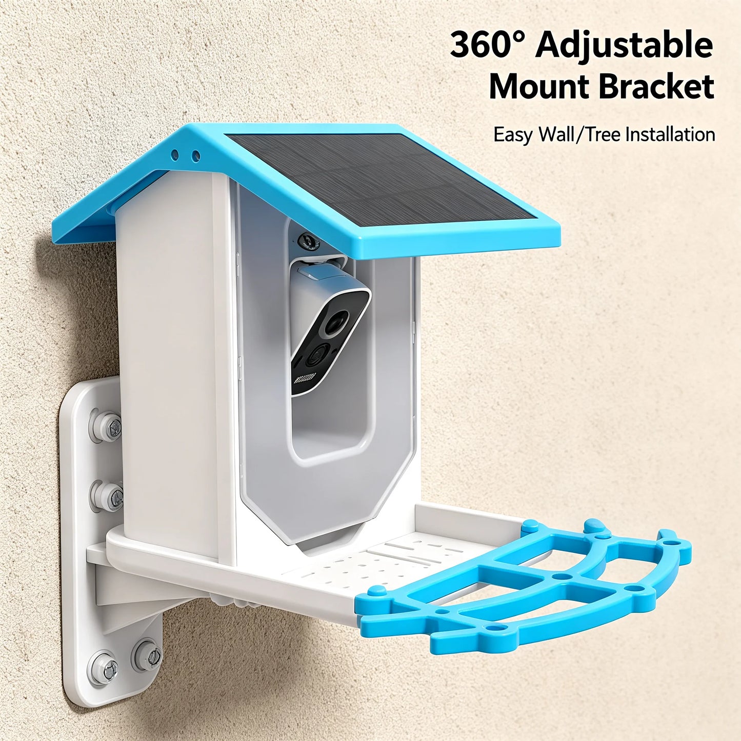 Solar Powered Bird Feeder with 2.5K HD Camera, Smart AI Bird Recognition & Night Vision, 5000mAh Battery + 3W Solar Panel, IP65 Weatherproof for Outdoor Garden