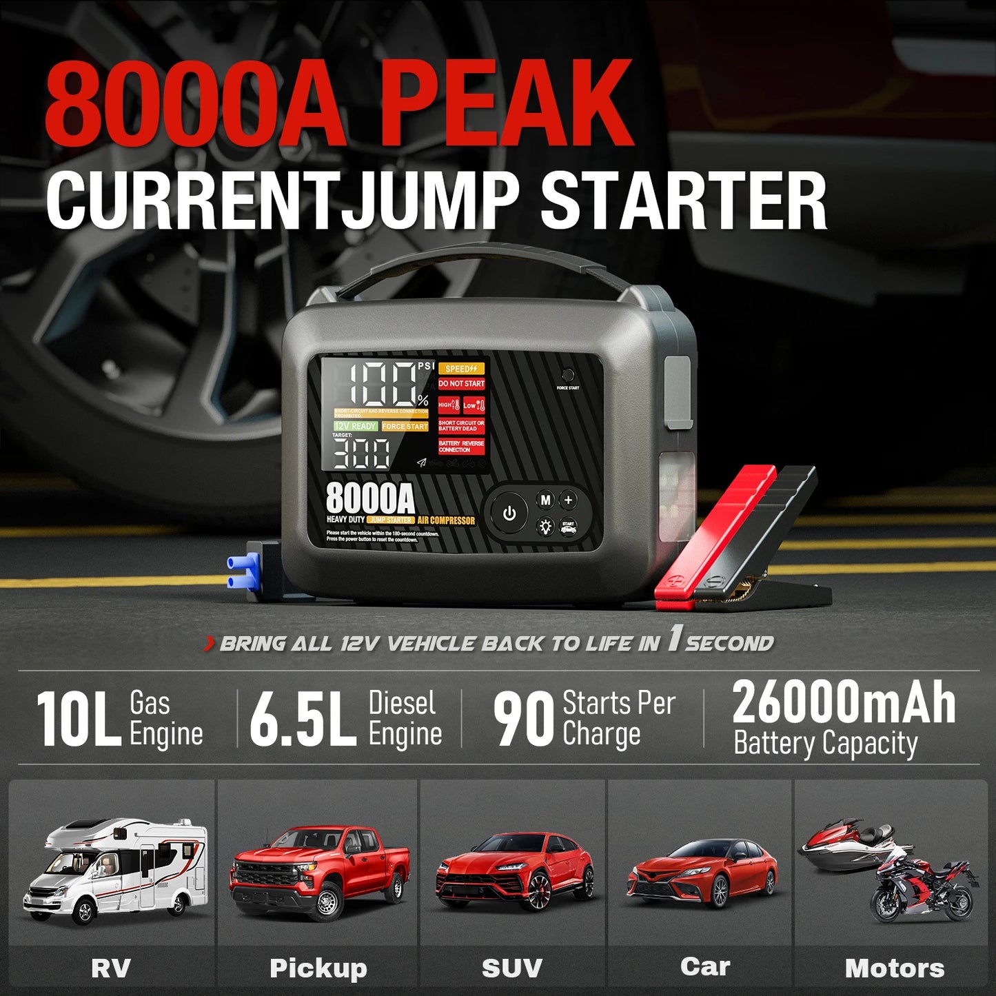 8000A Car Jump Starter With Air Pump