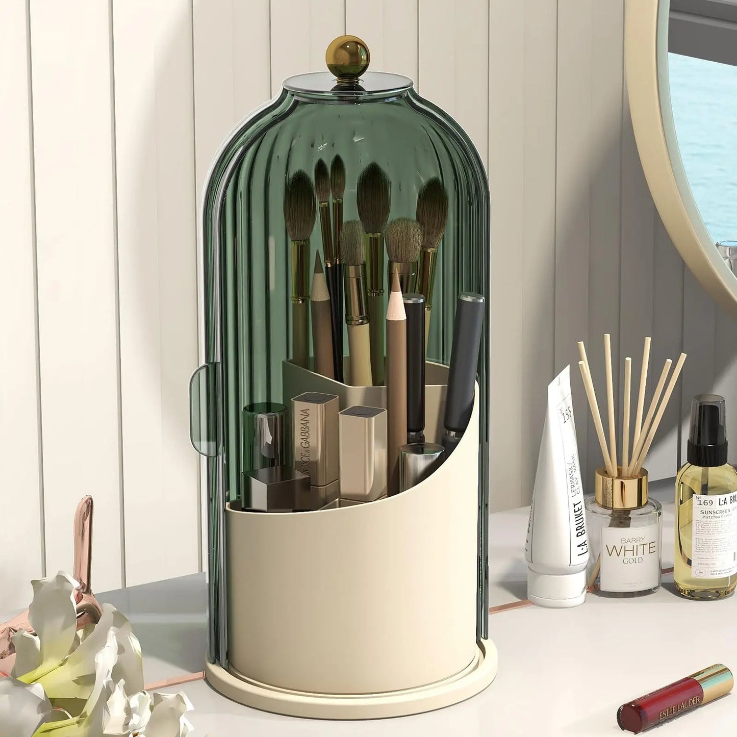 Makeup Brush Organizer with Lid,360 Rotating