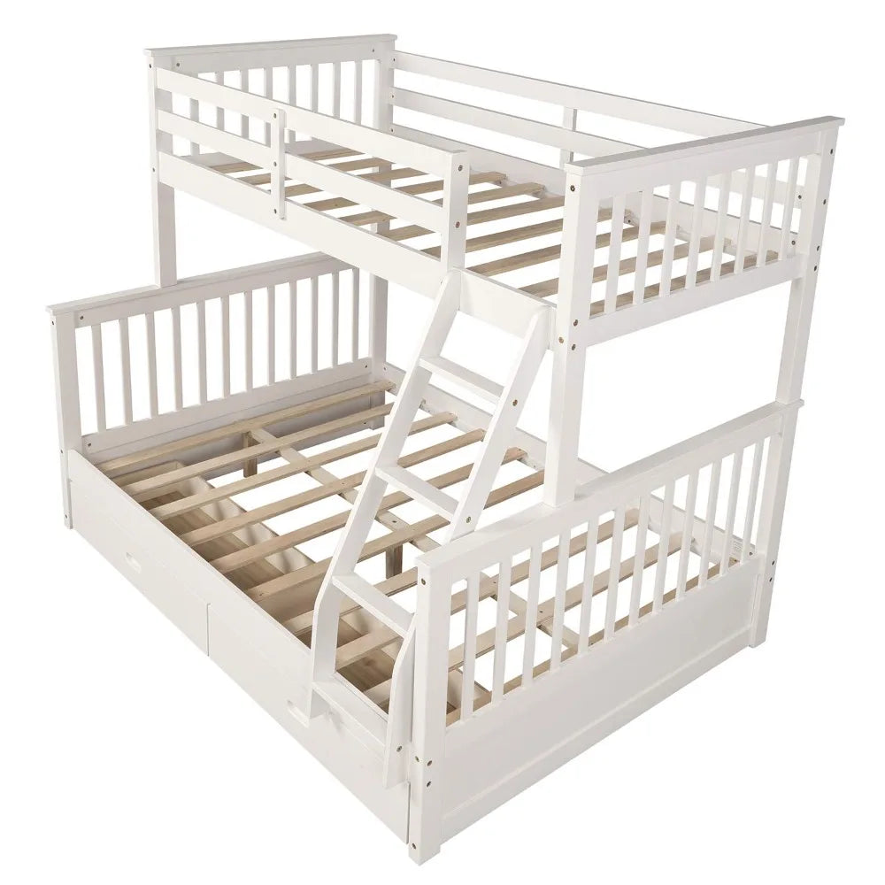 Twin Over Full Bunk Bed with Drawers and Ladder