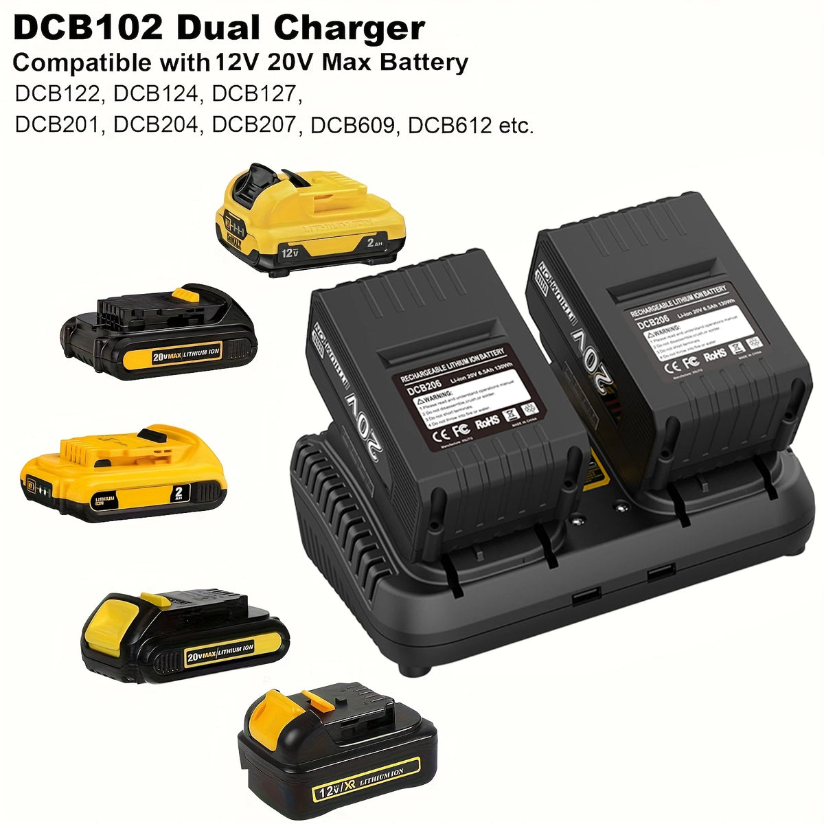 3A Fast Dual Charger For Dewalt 12V 20V Lithium Battery