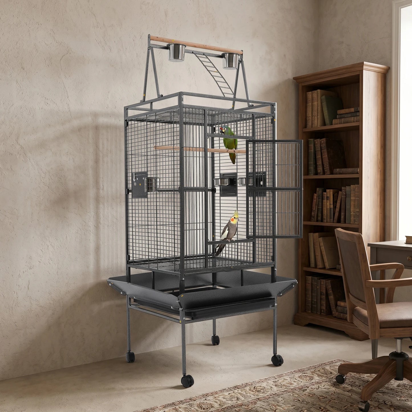 Large Rolling Bird Cage with Lockable Wheels